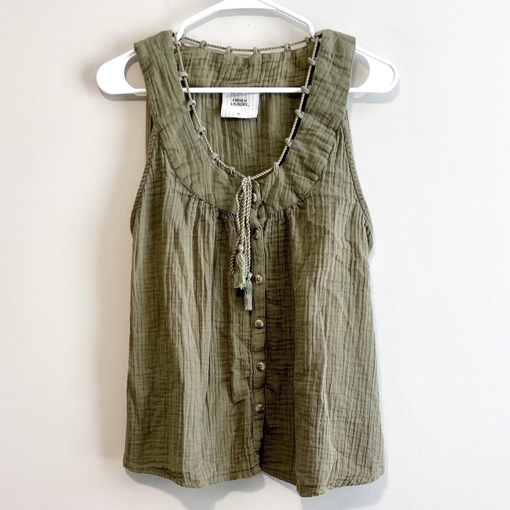 French Laundry Tassel Trim Cotton Gauze Sleeveless Top